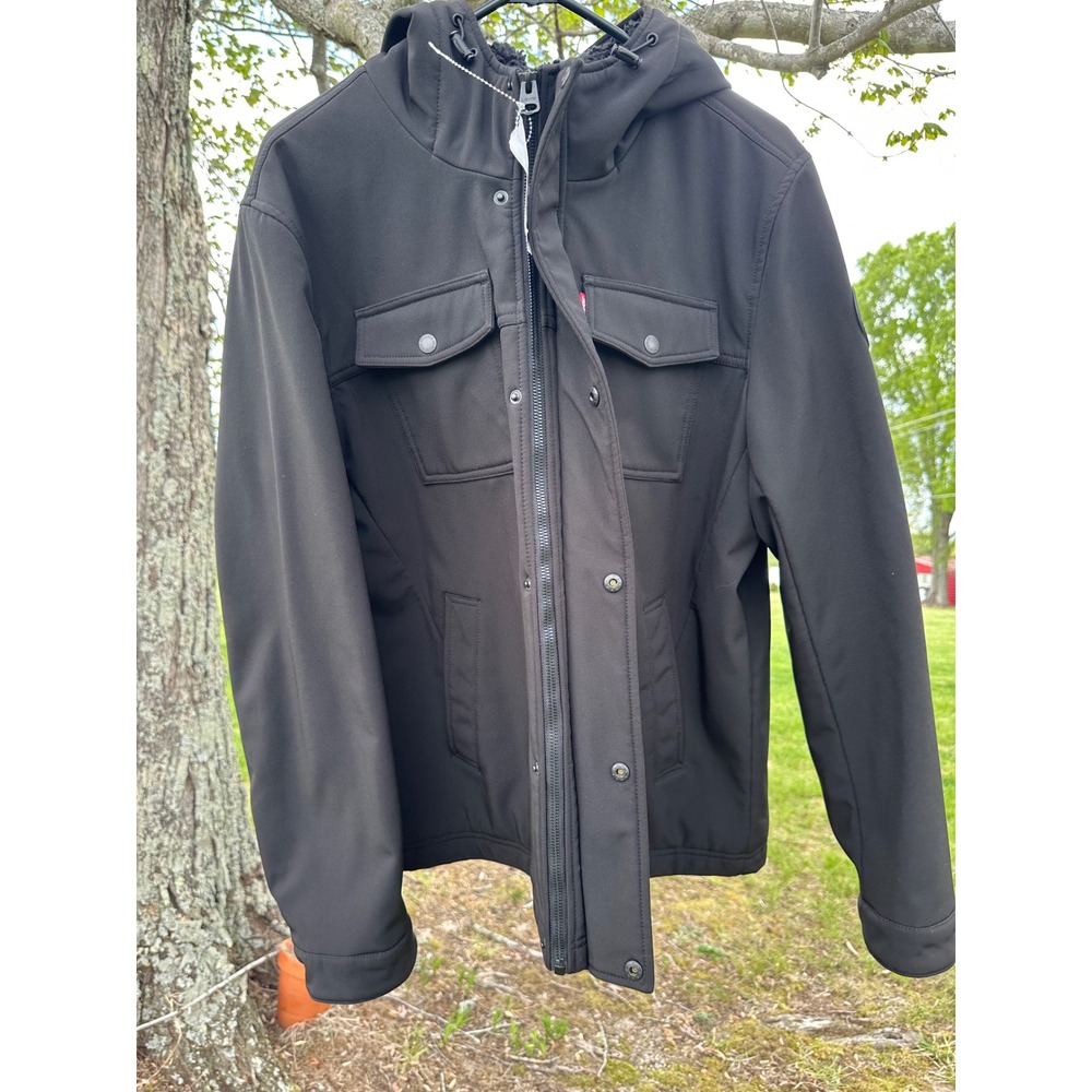 Levi's Men's Softshell Hooded Jacket Black Sherpa Lined Utility Coat Size Large‎